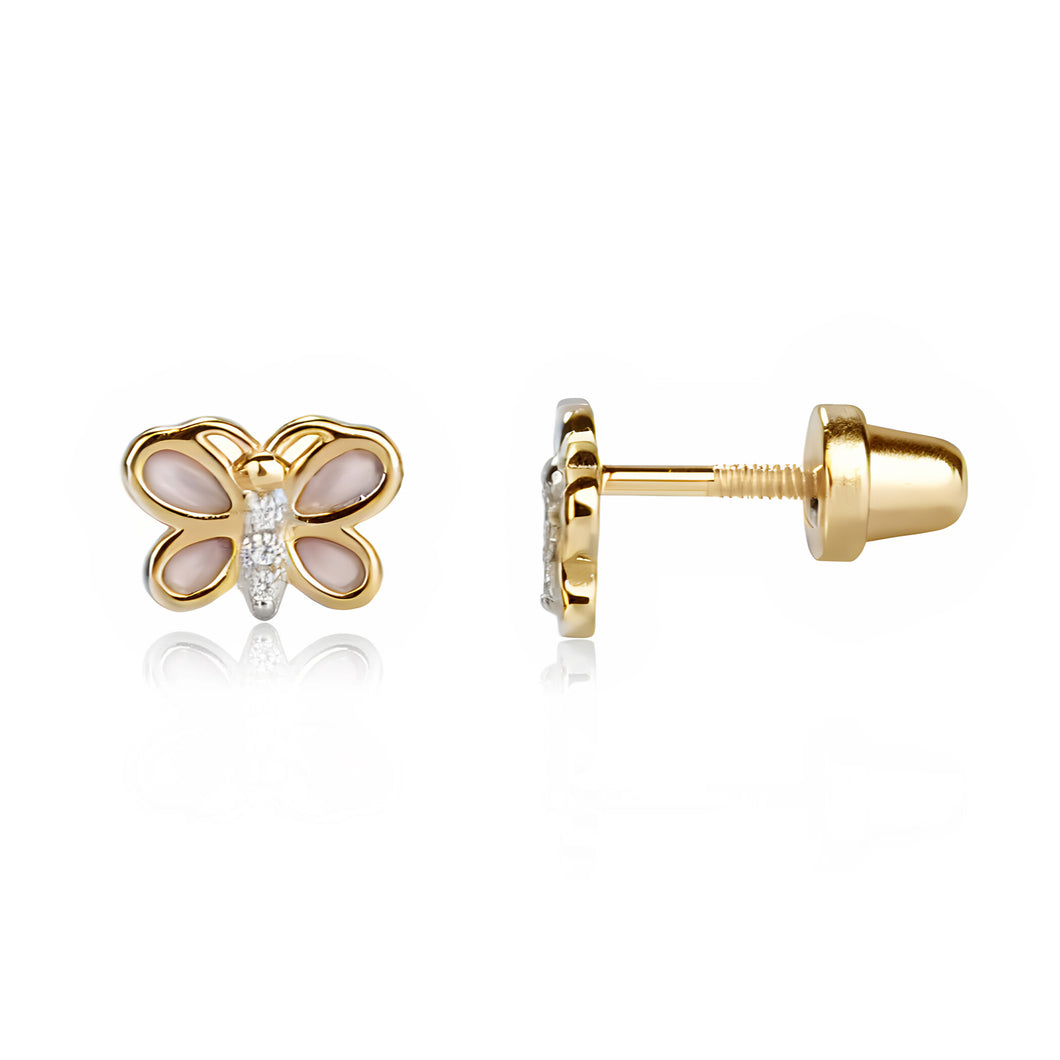 Gold Plated  Pink Butterfly Earrings