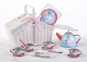 Unicorn 18-Piece Tin Tea Set in Basket