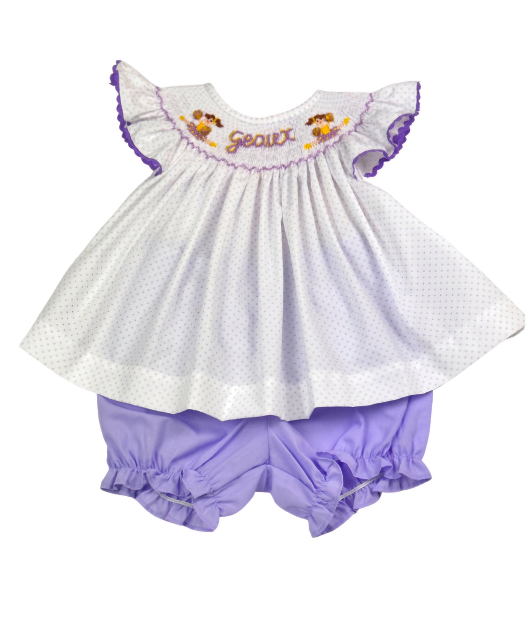 Purple Bitty Dot Smocked Cheer Bloomer Set