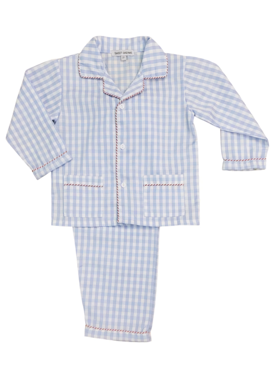 Blue Gingham with Red Stripe PJs