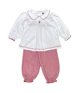 Candy Cane Embroidery Girl Ruffled Bloomer Pant Set