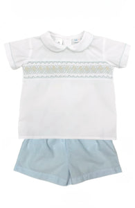 Drew Smocked Short Set - White