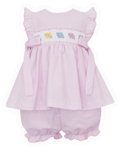 Flowers Pink Stripe Smocked Bloomer Set