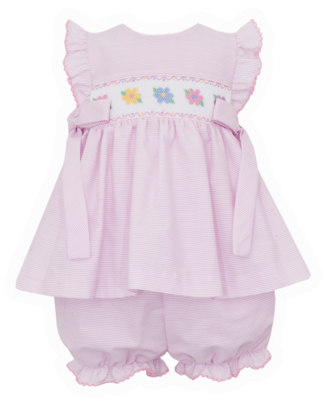 Flowers Pink Stripe Smocked Bloomer Set