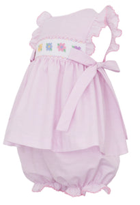 Flowers Pink Stripe Smocked Bloomer Set