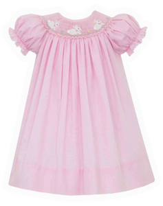 Smocked Bunnies Microcheck Bishop Dress