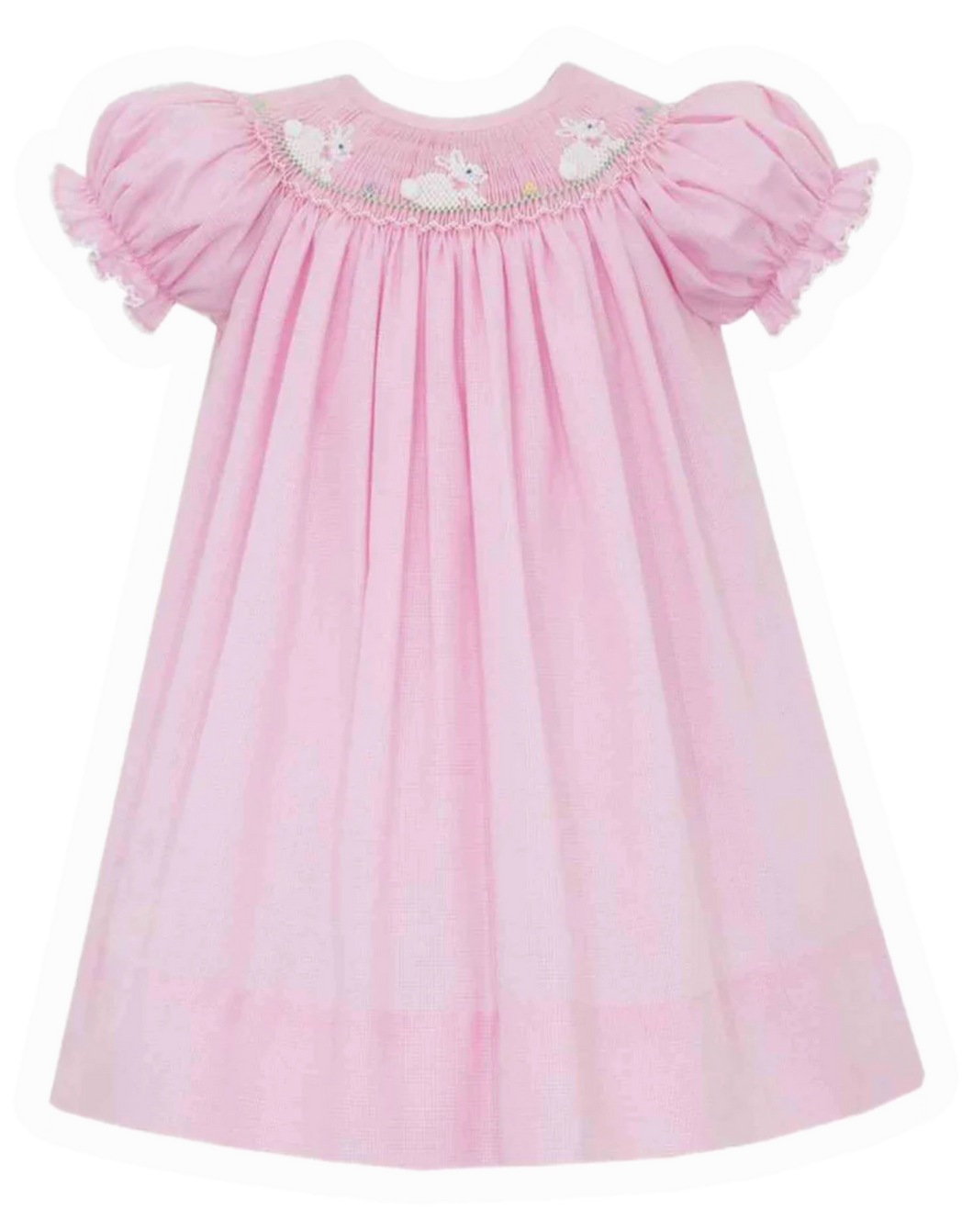 Smocked Bunnies Microcheck Bishop Dress