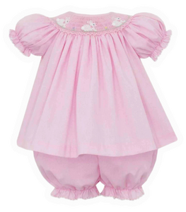 Smocked Bunnies Microcheck Bloomer Set