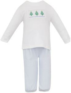 L/S Christmas Tree Smocked Pant Set
