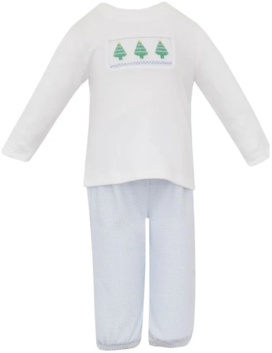 L/S Christmas Tree Smocked Pant Set