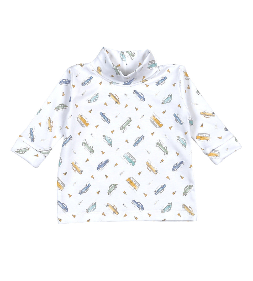 Vintage Cars Print Pima Turtleneck
