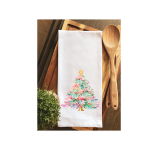 Watercolor Christmas Tree Tea Towel