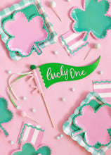 Load image into Gallery viewer, Pink Stripe &amp; Green Ric Rac Cocktail Napkin Set
