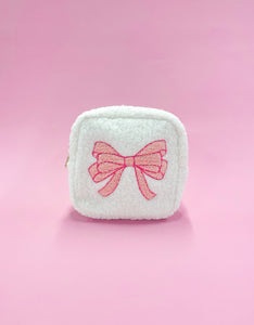 Pink Bow Teddy Cosmetic Zipper Bag - Small