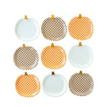 Load image into Gallery viewer, Gingham Pumpkin Shaped Paper Plate Set
