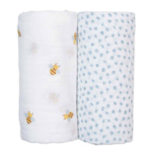 Load image into Gallery viewer, Muslin Swaddle Blanket Set - Bees &amp; Blue Dots

