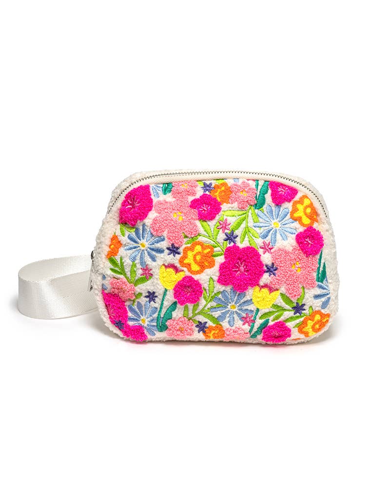 Adjustable Sherpa Belt Bag w/ Flowers