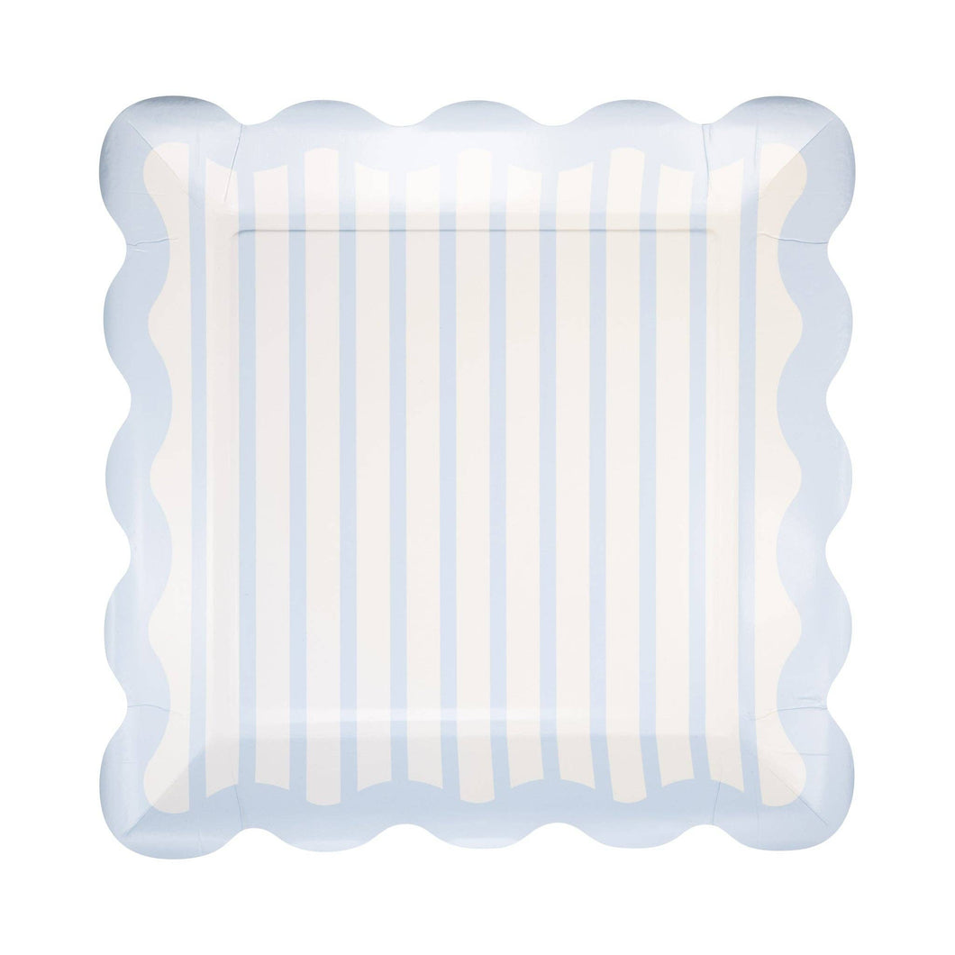 Blue Striped Scalloped Plate Set