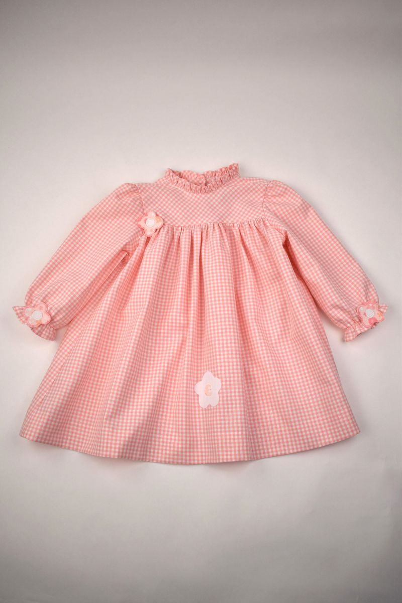 L/S Flower Emb Flannel Dress