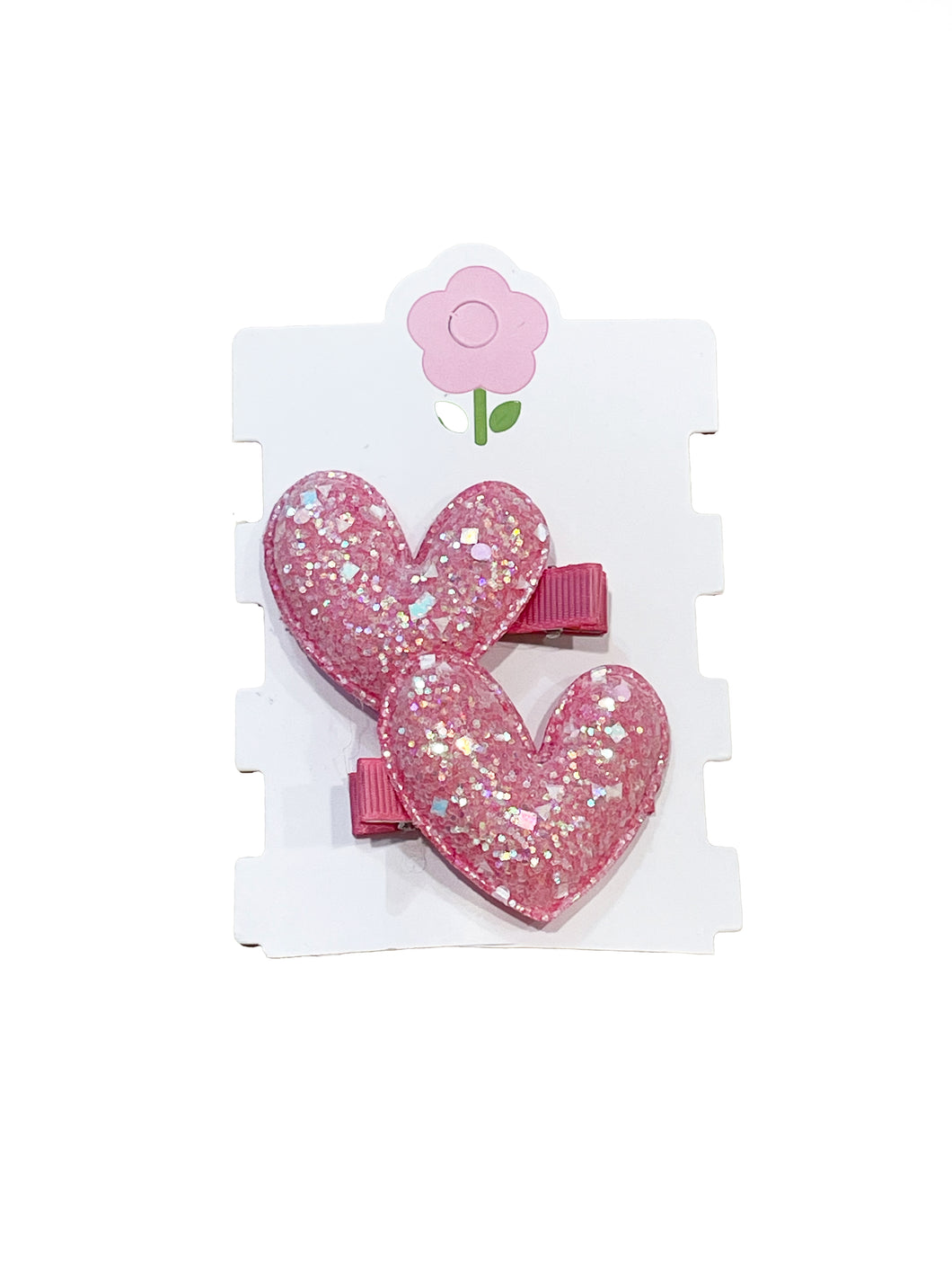 Puffy Glitter Heart Clip Set