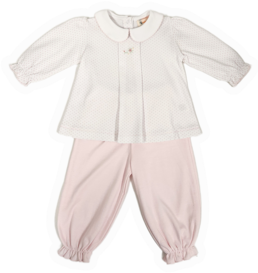 L/S Flower Emb Bloomer Pant Set