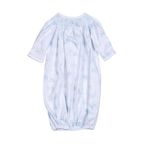 Blue Baby Toile Hand-Smocked Gown