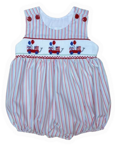 Stripe Smocked Bubble - Patriotic Party Wagon