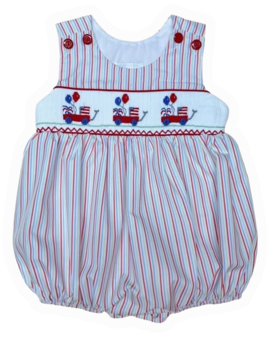 Stripe Smocked Bubble - Patriotic Party Wagon