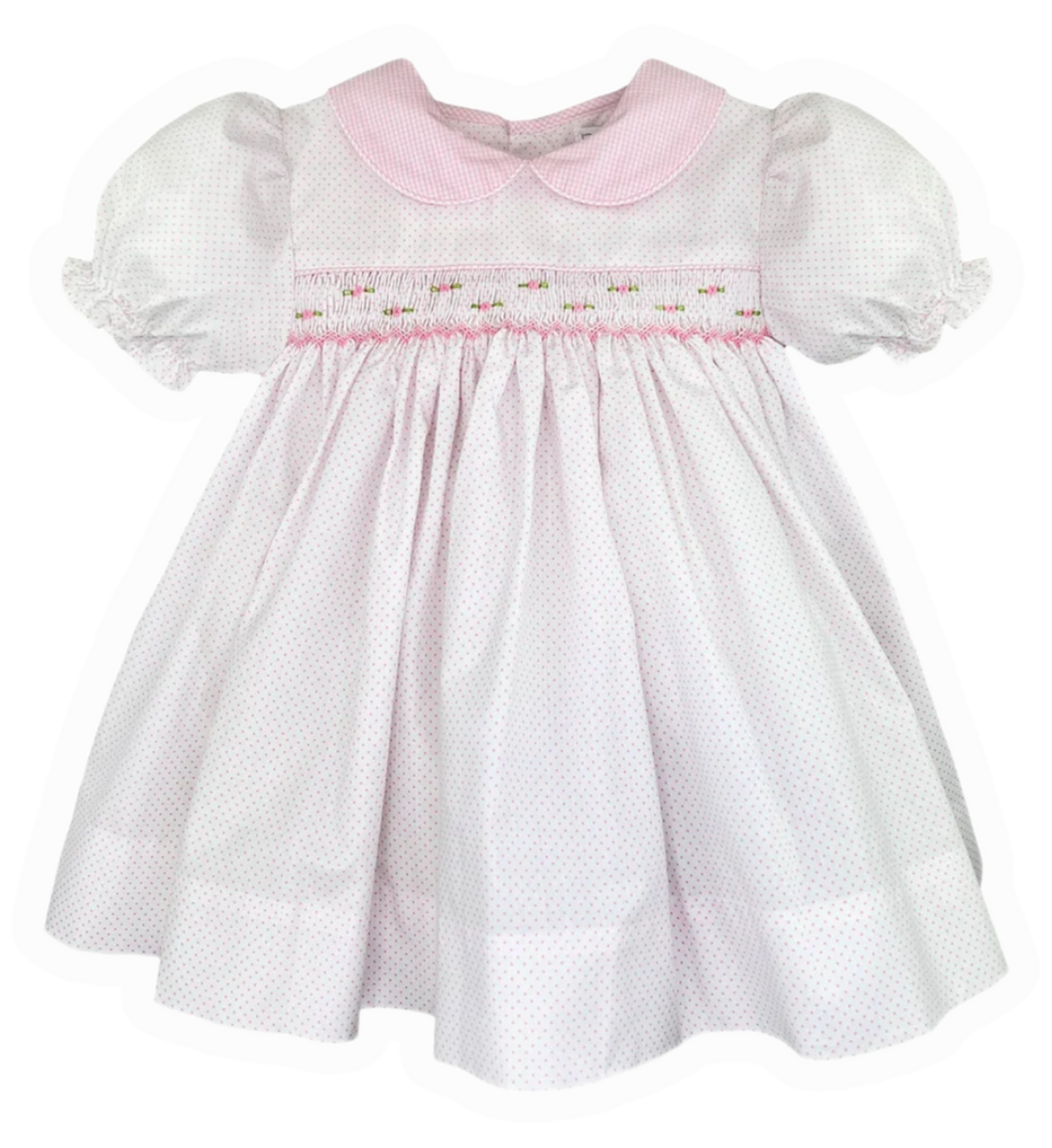 Smocked Collared Dot Dress