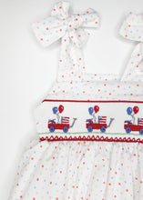 Load image into Gallery viewer, Tie-Strap Smocked Bubble - Patriotic Party Wagon
