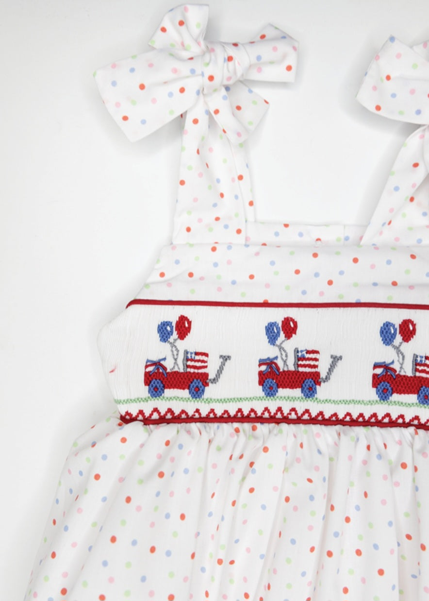 Tie-Strap Smocked Bubble - Patriotic Party Wagon