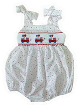 Load image into Gallery viewer, Tie-Strap Smocked Bubble - Patriotic Party Wagon
