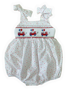 Tie-Strap Smocked Bubble - Patriotic Party Wagon