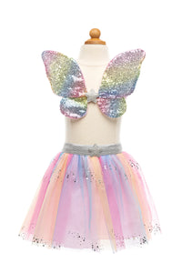 Rainbow Sequins Skirt, Wings, & Wand