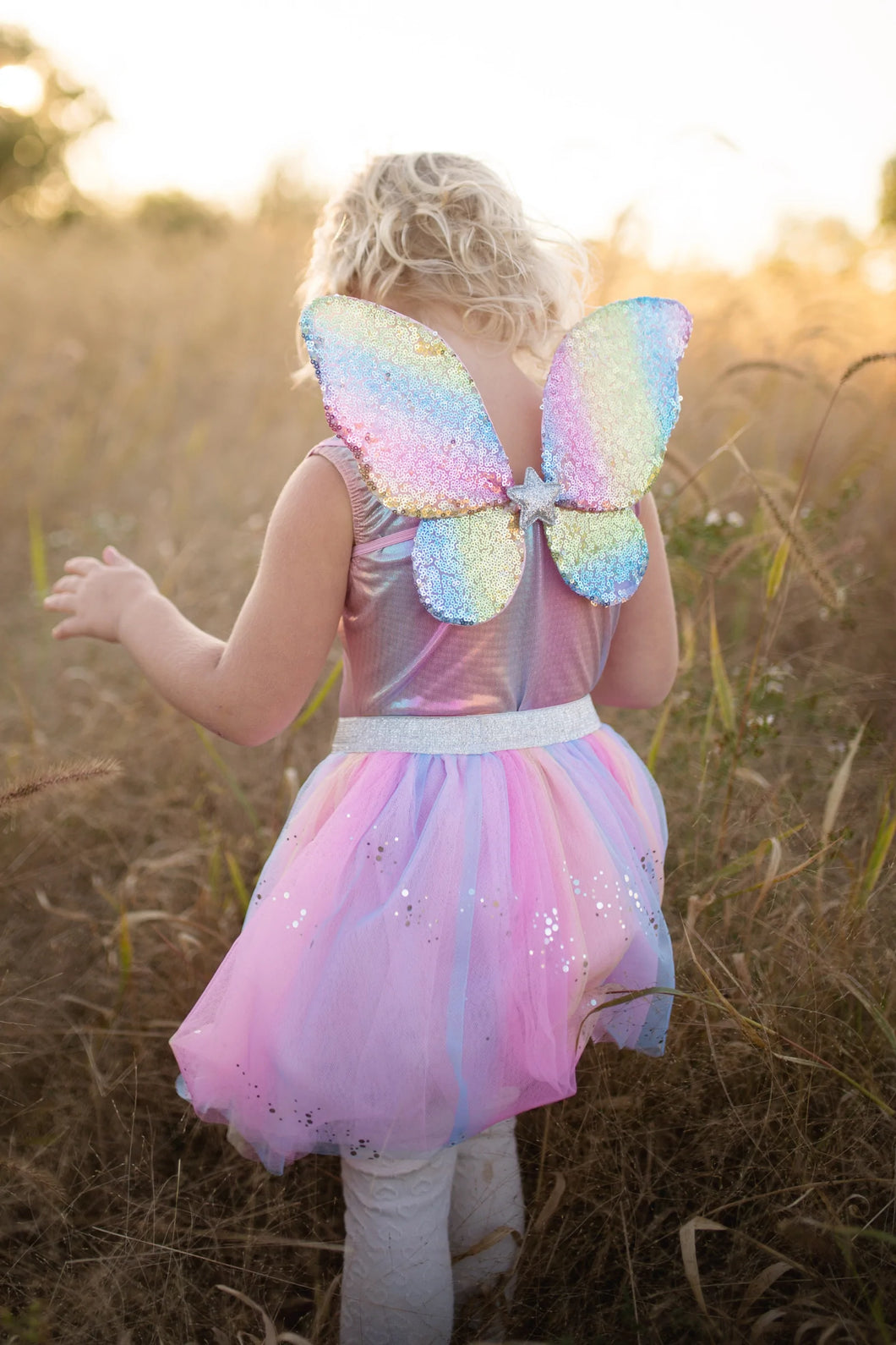 Rainbow Sequins Skirt, Wings, & Wand
