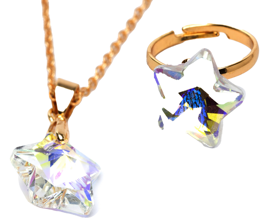 Boutique Holographic Star Necklace & Ring Set 2pc