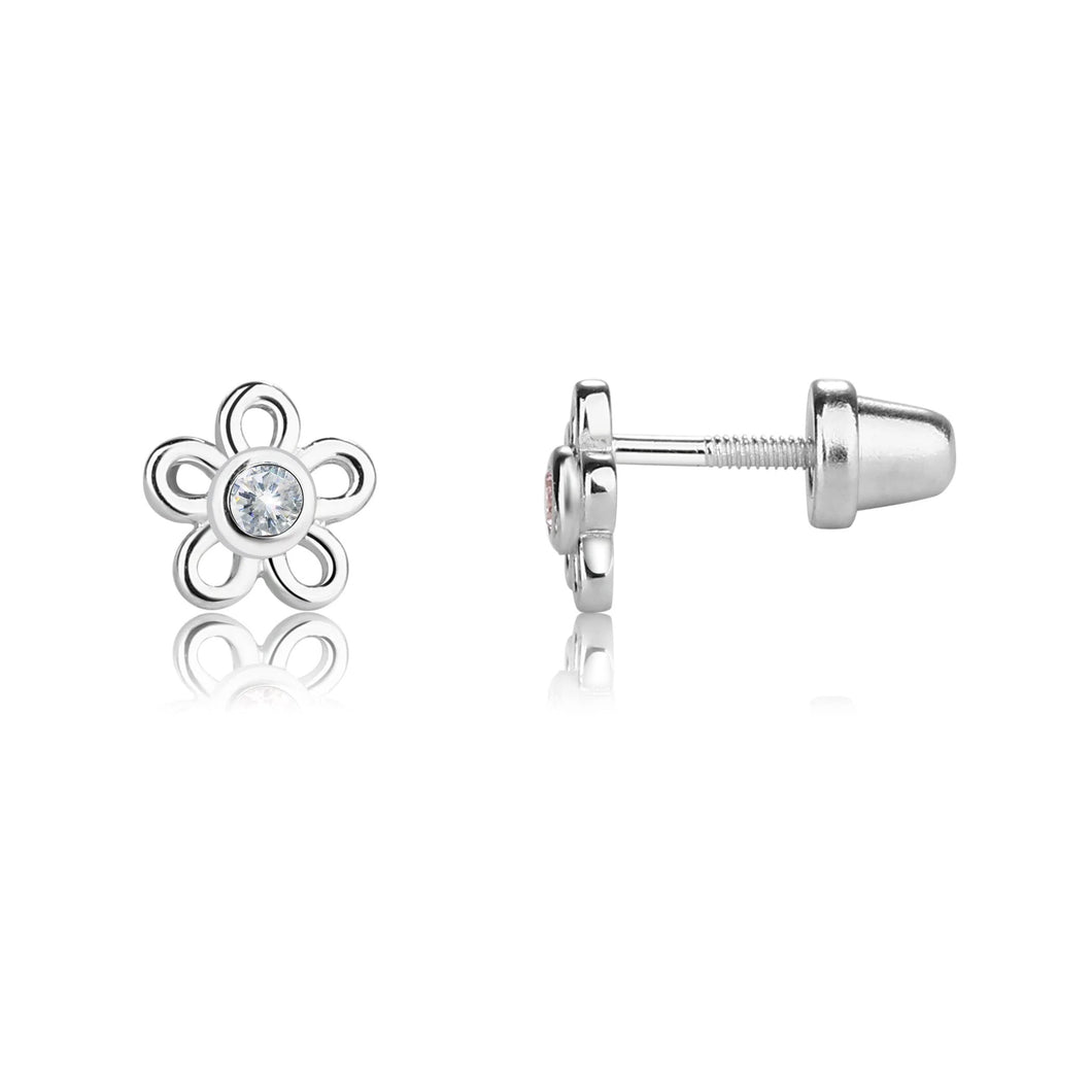 Sterling Silver Clear Daisy Earrings for Kids