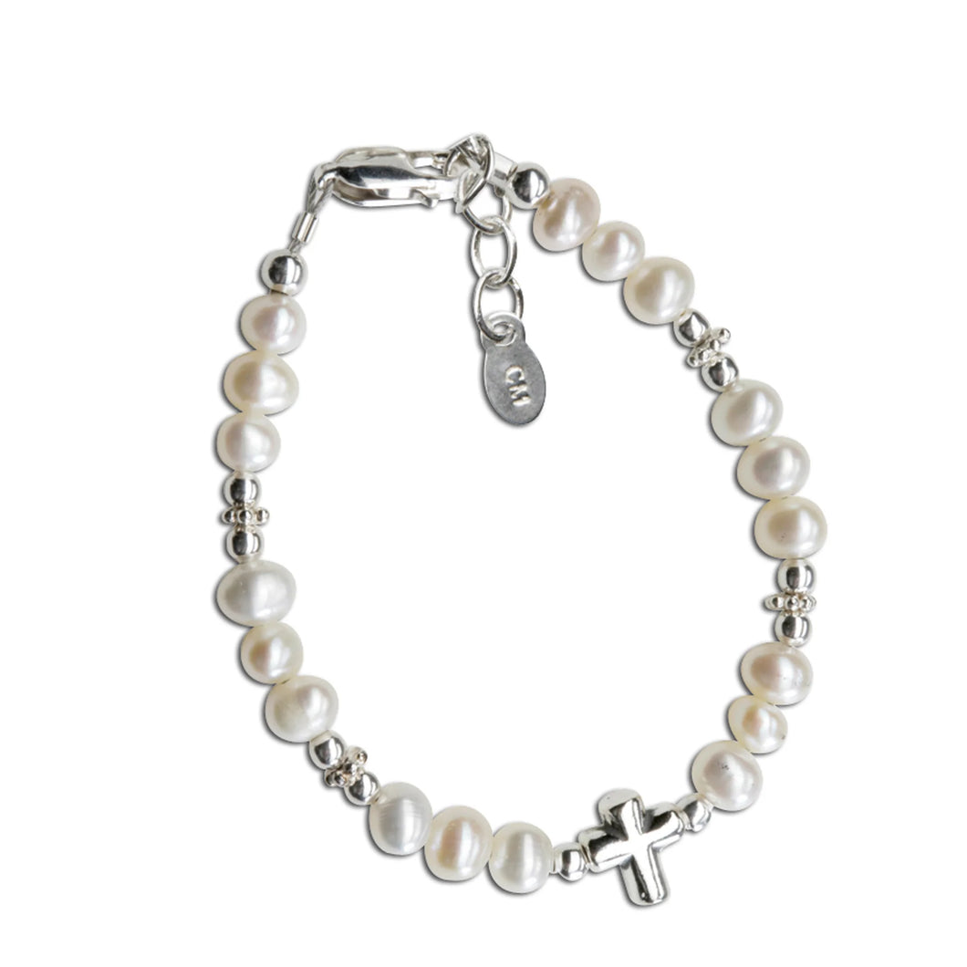 Emily - Sterling Silver Pearl Cross Bracelet for Child