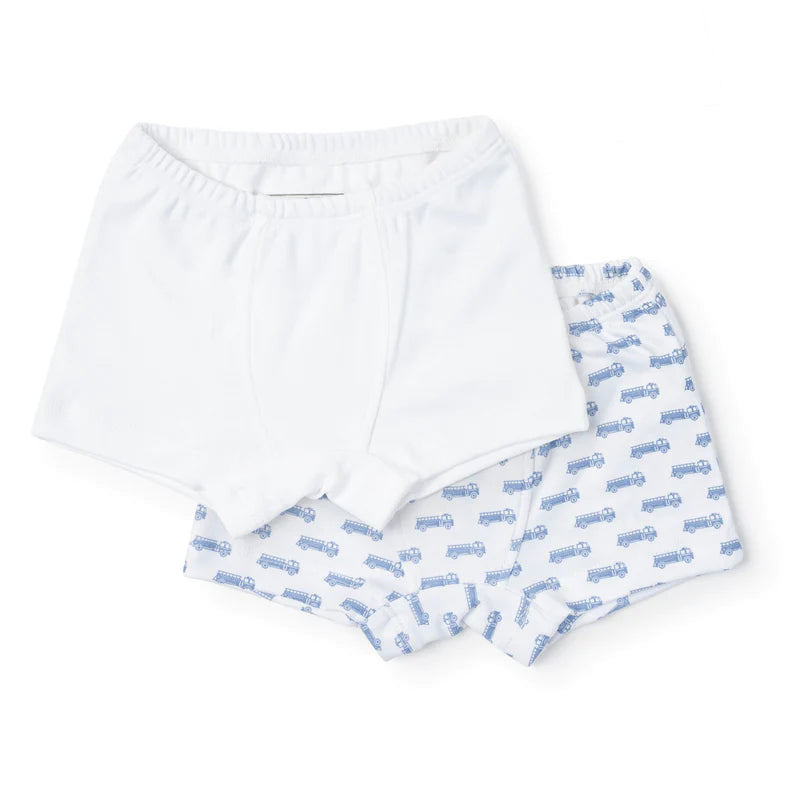 James Boy's Pima Cotton Underwear Set - Fire Truck Blue/White