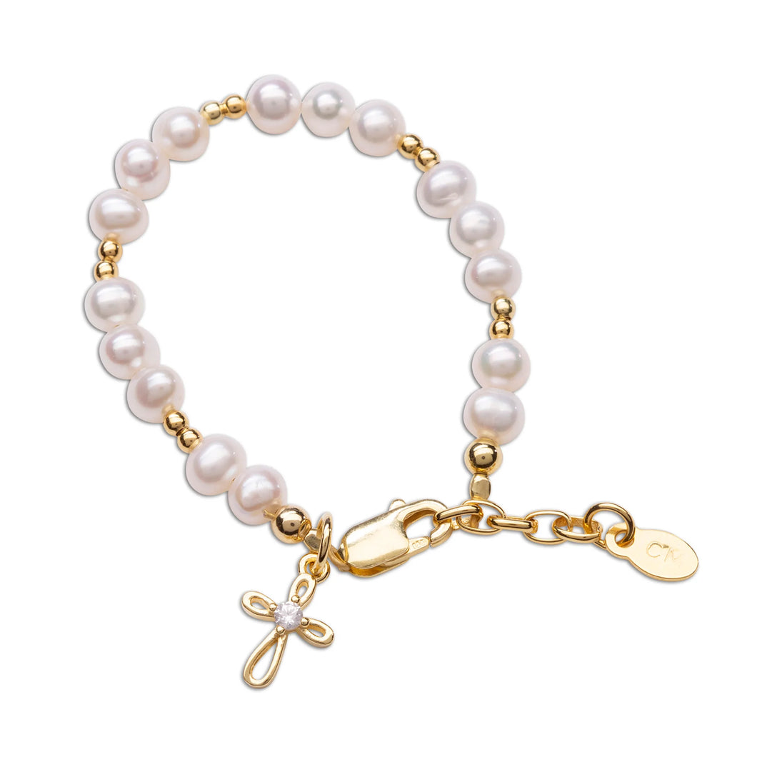 Mae 14K Gold-Plated Pearl Bracelet with Cross