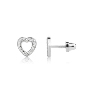 Sterling Silver Hollow Heart CZ Earrings