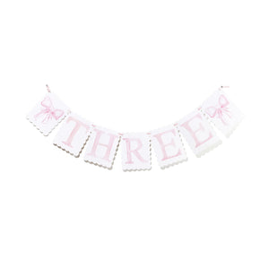 "THREE" Birthday Banner with Ballerina/Bow Reversible End Pieces