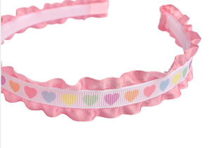 Pastel Hearts Pink Ruffle Headband